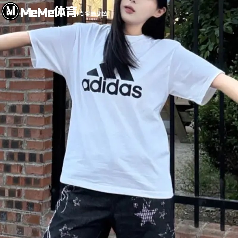 阿迪达斯女装短袖上身白色街头慵懒风纯棉透气百搭休闲T恤GL0649