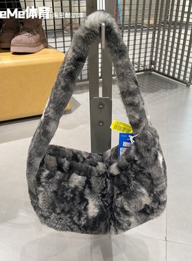 阿迪达斯三叶草女包2025冬季新款时尚毛绒斜挎包休闲手拎包JY2569