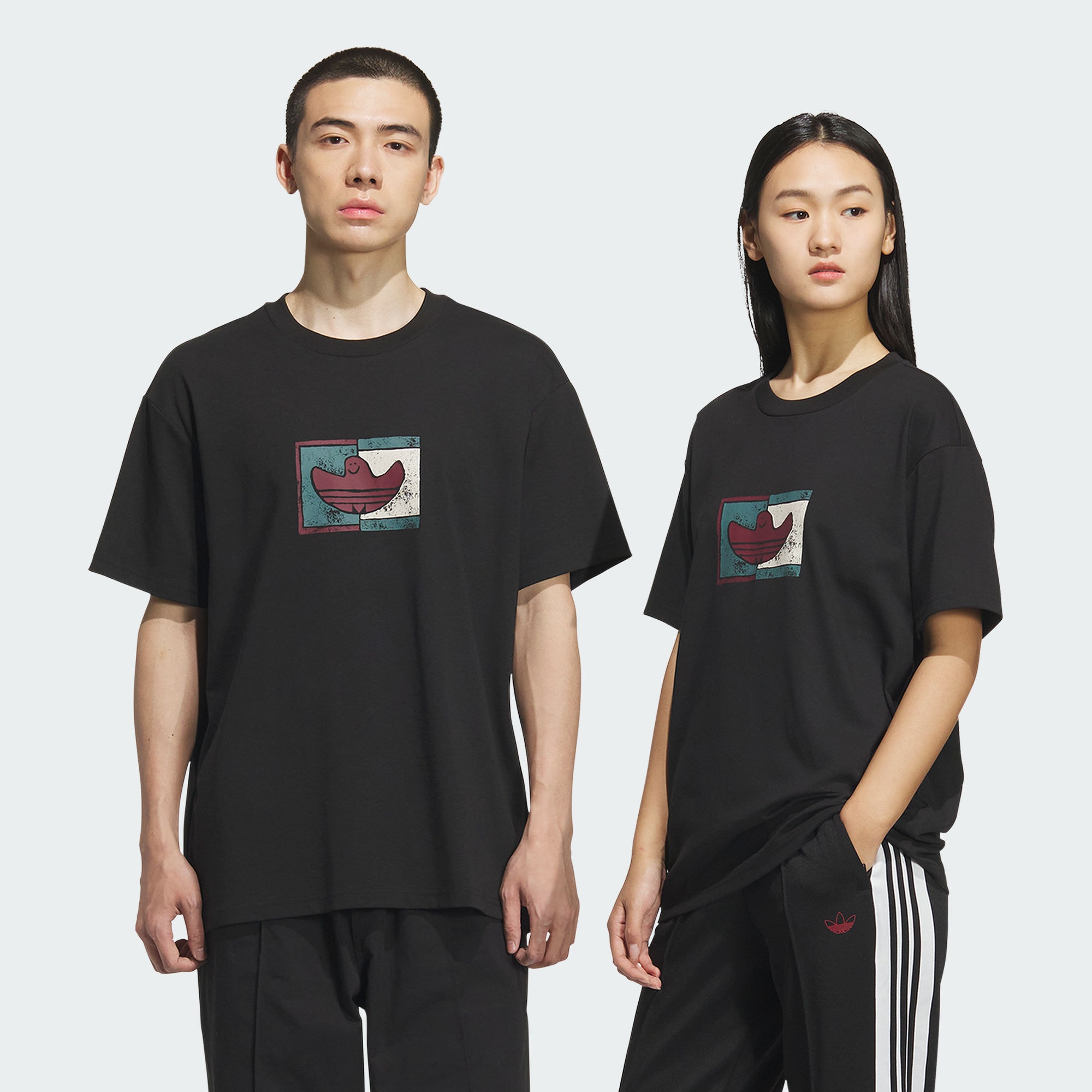 阿迪达斯三叶草短袖男女同款2025秋新品个性图案T恤KD4289 KD4290