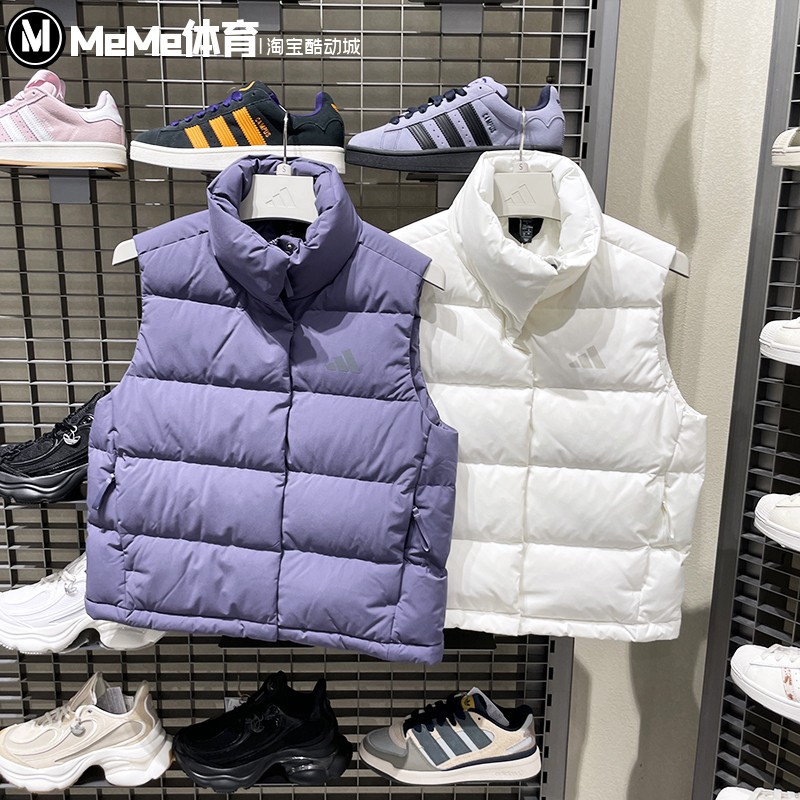 阿迪达斯保暖羽绒无袖女装2025冬新品防风防水运动背心马甲KQ5534