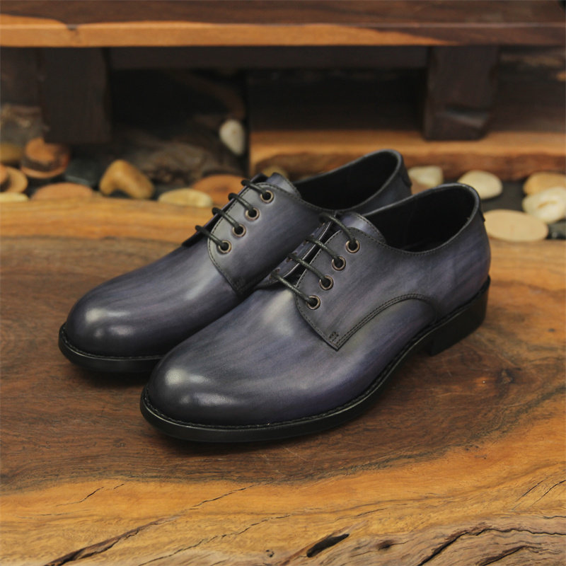 固特异皮底男鞋手工皮鞋男休闲男皮鞋复古手工上色英伦圆头男皮鞋