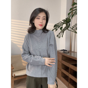 2025秋冬素雅风半高领长袖卫衣女显瘦百搭休闲上衣13162