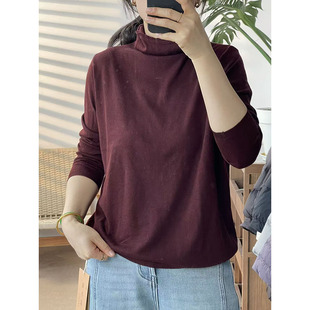 纯色堆堆领长袖绵羊毛混纺毛衣女宽松显瘦百搭休闲上衣2801