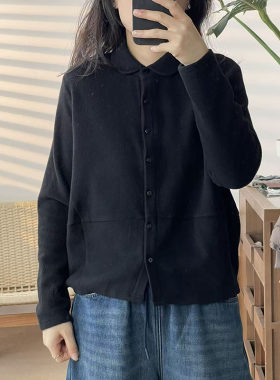 秋款娃娃领长袖分割线宽松休闲简约显瘦卫衣外套女0669