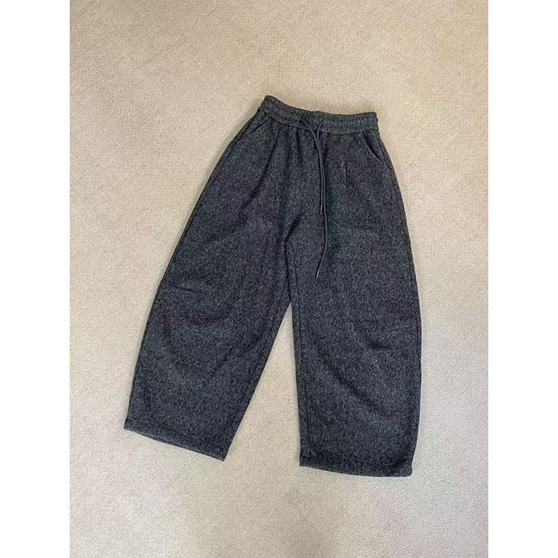 2025秋款松紧腰羊绒抽绳直筒休闲女宽松显瘦百搭厚款九分裤8815