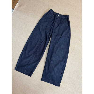 爆款新品松紧腰普洗蓝休闲裤直筒牛仔女裤8010