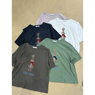 短袖 潮流字母圆领小兔子女装 T恤3672 刺绣围巾 春夏款