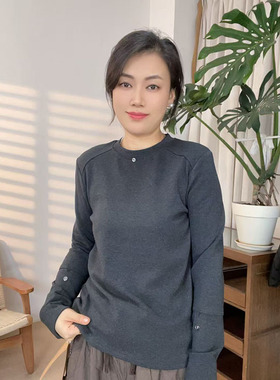 新款纯色圆领长袖加厚女宽松显瘦基础款通勤上衣打底衫31066