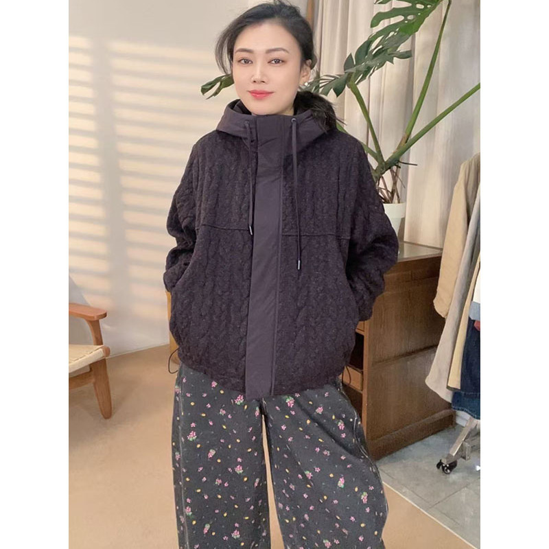 2025秋冬羊毛连帽拉链开衫外套女宽松显瘦百搭休闲上衣外套6196