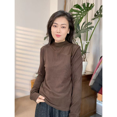 2025秋冬半高领网纱蕾丝打底衫加厚女宽松显瘦百搭休闲上衣-31113