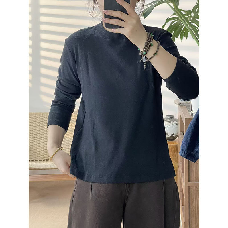 2025秋款半高领长袖T恤女宽松显瘦百搭侧边开叉打底衫上衣12707,女装/女士精品,T恤,淘宝优惠券,粉丝福利购,淘宝优惠卷