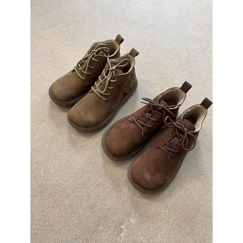 2025秋冬新款牛皮马丁靴女英伦风厚底短筒加绒保暖棉鞋1068-1