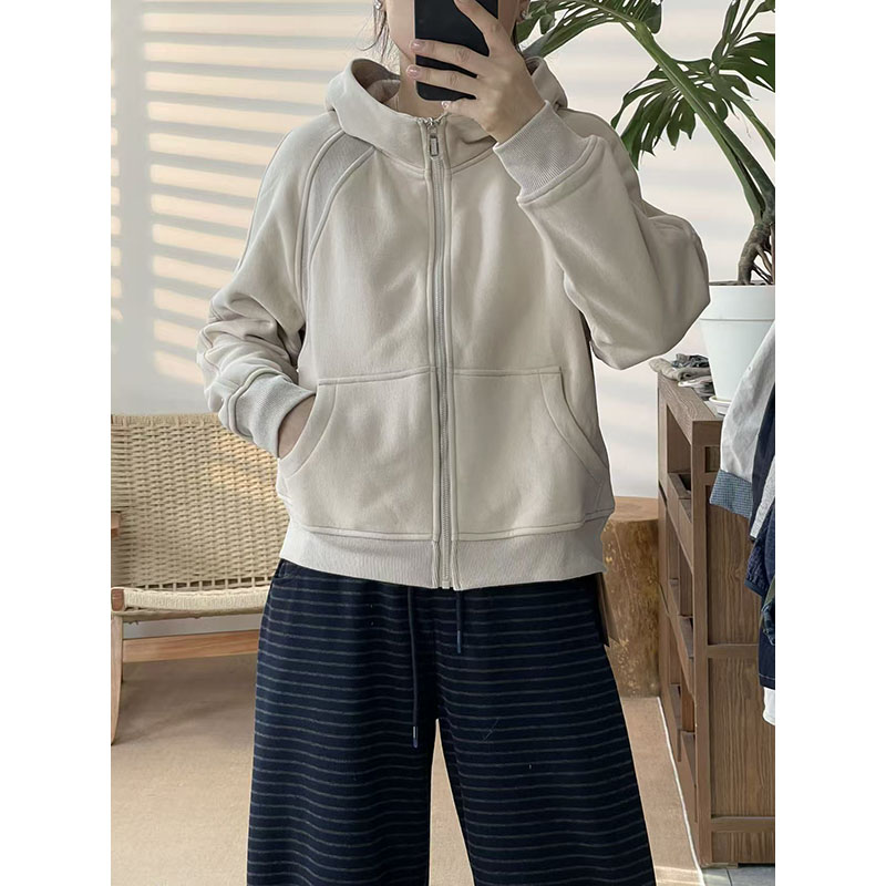 2025秋冬连帽亚麻拉链开衫卫衣外套女宽松显瘦百搭休闲上衣193