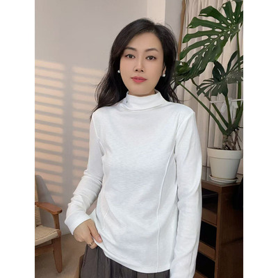 新款纯色加厚半高领字母豆长袖内搭女修身显瘦百搭休闲上衣31127