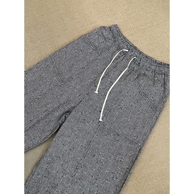 2025春款新款宽松休闲百搭千鸟格松紧腰抽绳直筒汉麻八分裤-88266