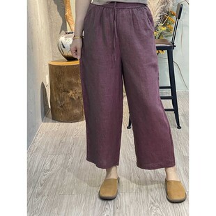 2025春款高腰显瘦汉麻+亚麻直筒裤女宽松休闲百搭九分裤-003