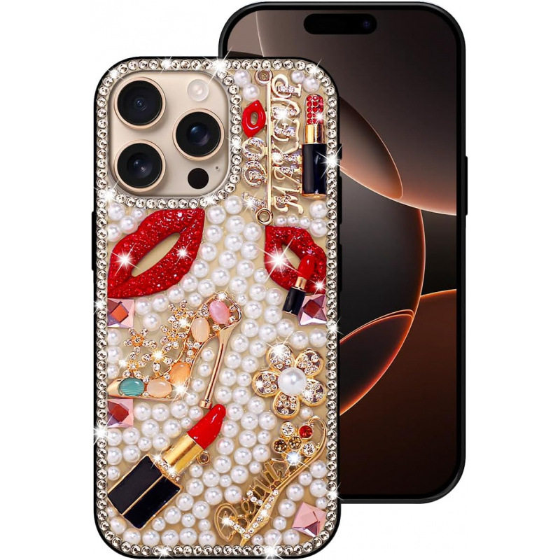 iPhone水钻花朵嘴唇香水瓶壳