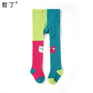 哲丁原单宝宝连裤袜中厚女大童打底裤猫脸不对称AB款袜子潮童单穿