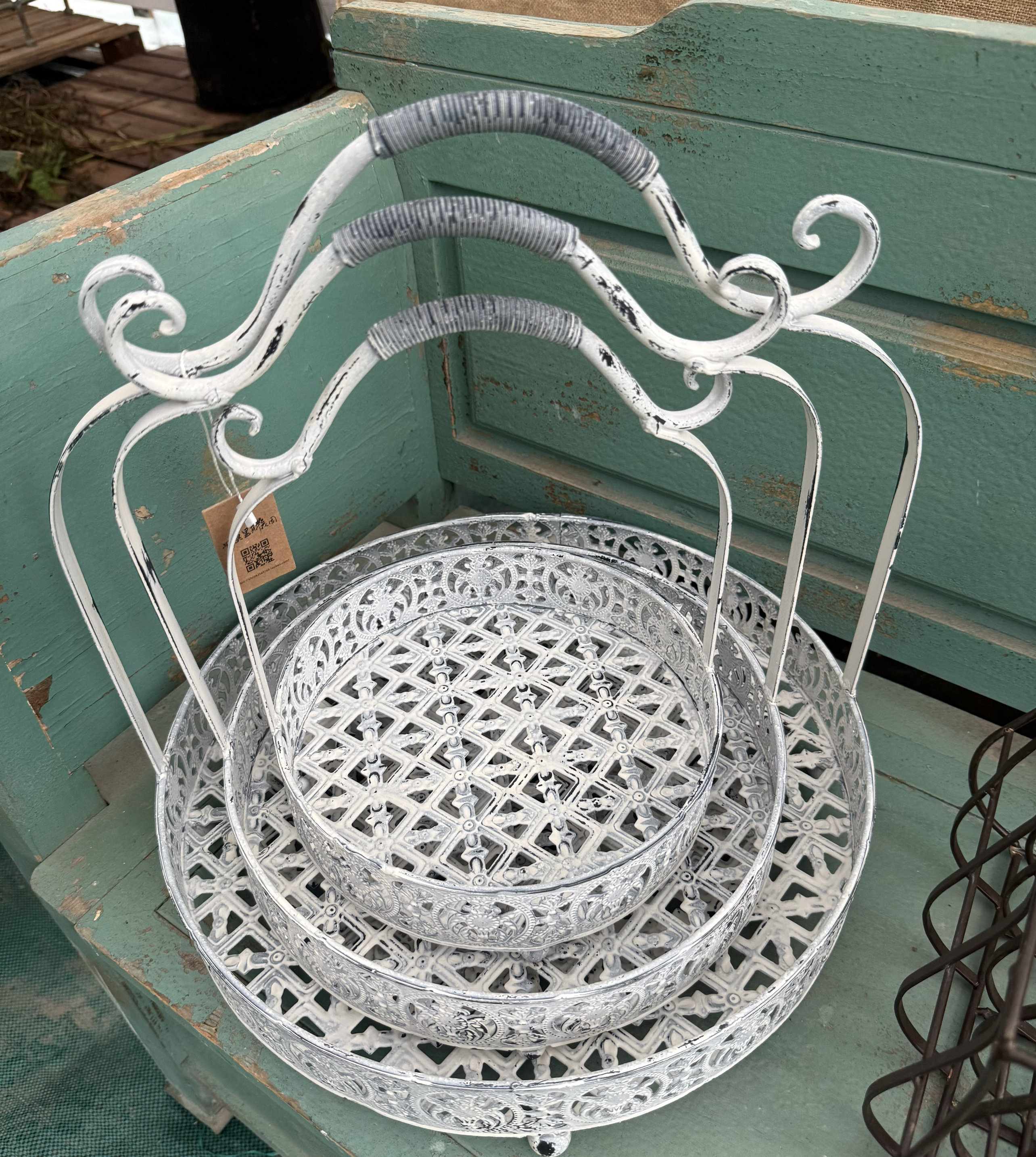 莫里斯花园 花园杂货实心铁花边套三手拎篮托盘老花架收纳,鲜花速递/花卉仿真/绿植园艺,其它园艺用品,淘宝优惠券,粉丝福利购,淘宝优惠卷