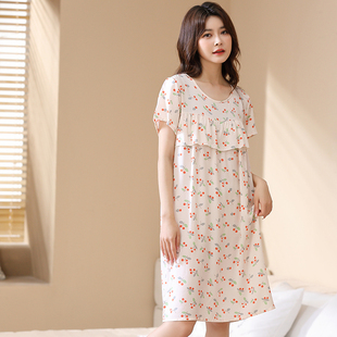 宽松棉绸防凸点睡裙女夏天新款 睡衣绵绸遮胸防走光家居服 大码 薄款