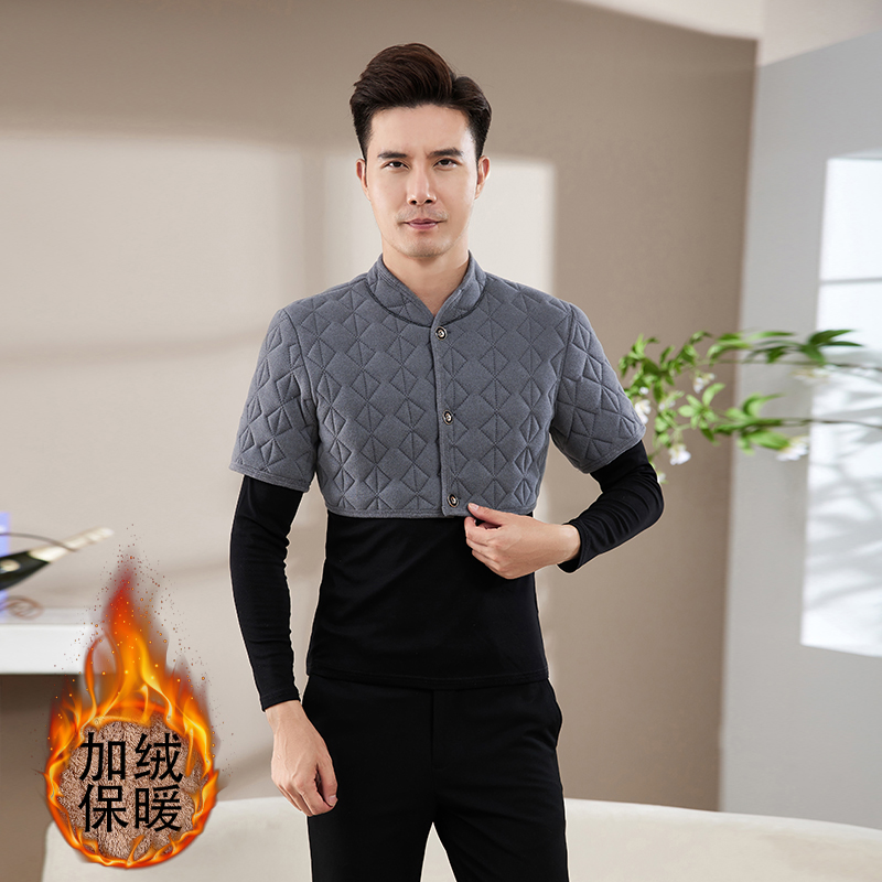 中老年男加绒加厚护肩颈椎坎肩男士秋冬保暖防寒短袖马甲80-200斤