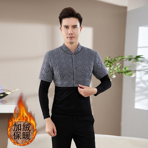 中老年男加绒加厚护肩颈椎坎肩男士秋冬保暖防寒短袖马甲80-200斤
