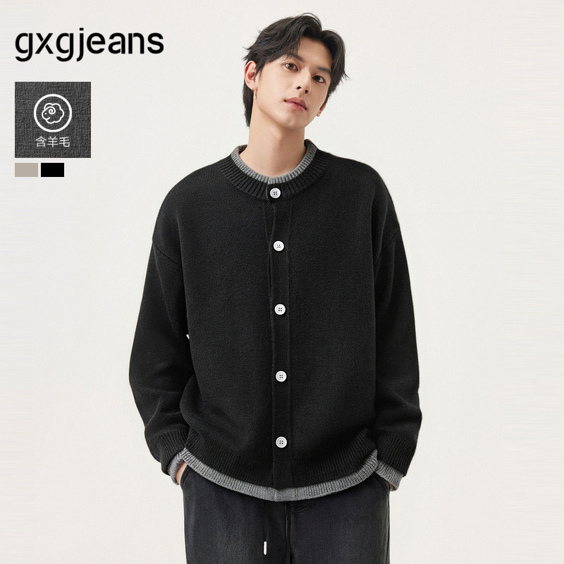 gxg.jeans男装 含羊毛假两件宽松开襟毛衣线衫外套男 25秋新品