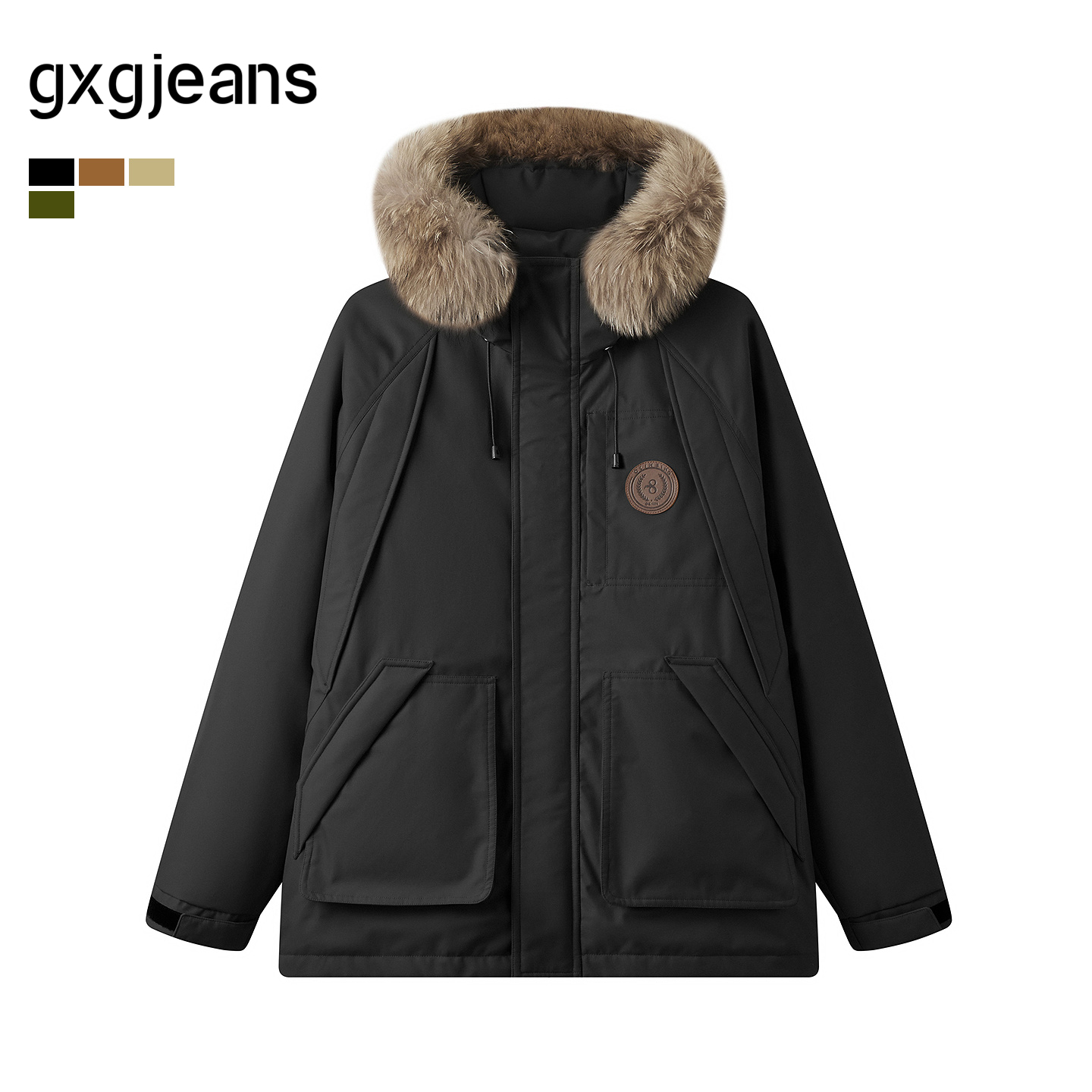 gxg.jeans男装 多色大毛领保暖中长款连帽羽绒服外套男 25冬新品