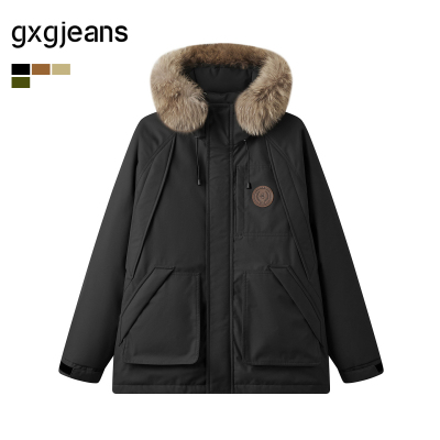 gxg.jeans男装 多色大毛领保暖中长款连帽羽绒服外套男 25冬新品