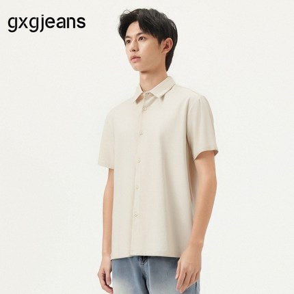 gxg.jeans男装 米色宽松基础休闲短袖衬衫T恤男士薄款 25年夏新品