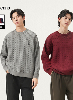 gxg.jeans男装多色绞花保暖圆领毛衣针织衫