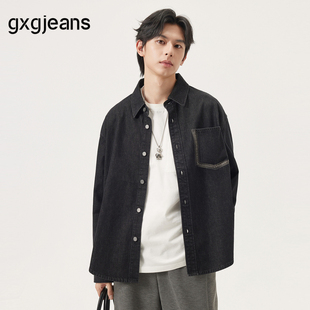 25秋新品 gxg.jeans男装 外套 宽松牛仔衬衫 黑色复古撞色口袋时尚