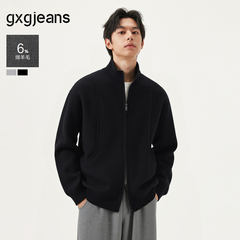 gxg.jeans男装 多色分割设计翻领开襟拉链毛衣线衫外套男25秋新品,男装,针织衫/毛衣,淘宝优惠券,粉丝福利购,淘宝优惠卷