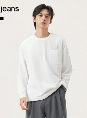 gxg.jeans男装 加厚磨毛口袋设计宽松圆领长袖T恤男 25秋冬热卖