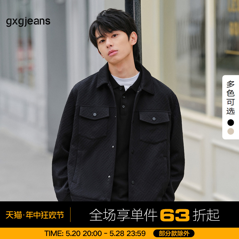 【2色可选】gxgjeans男装 2024年春季新款黑色翻领夹克外套男