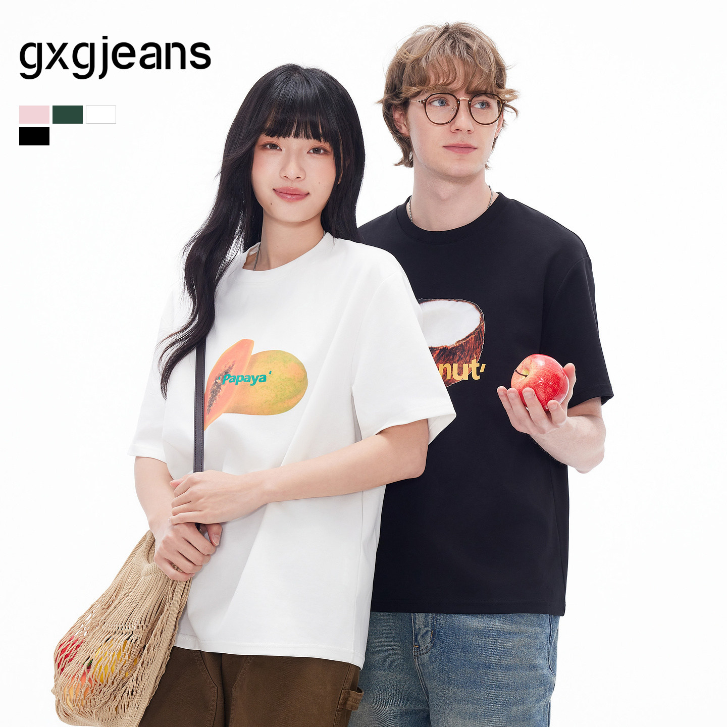 gxgjeans男装 多色趣味水果印花潮流时尚圆领短袖T恤男 26夏新品