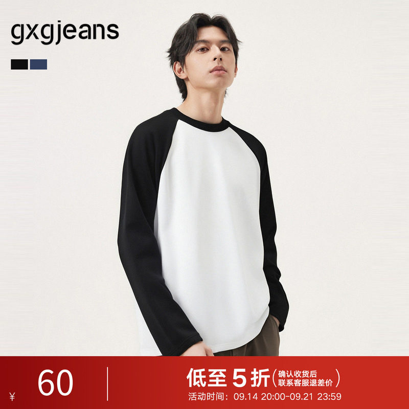 gxg.jeans男装 多色插肩袖基础打底长袖T恤男女同款情侣 25秋新品图片