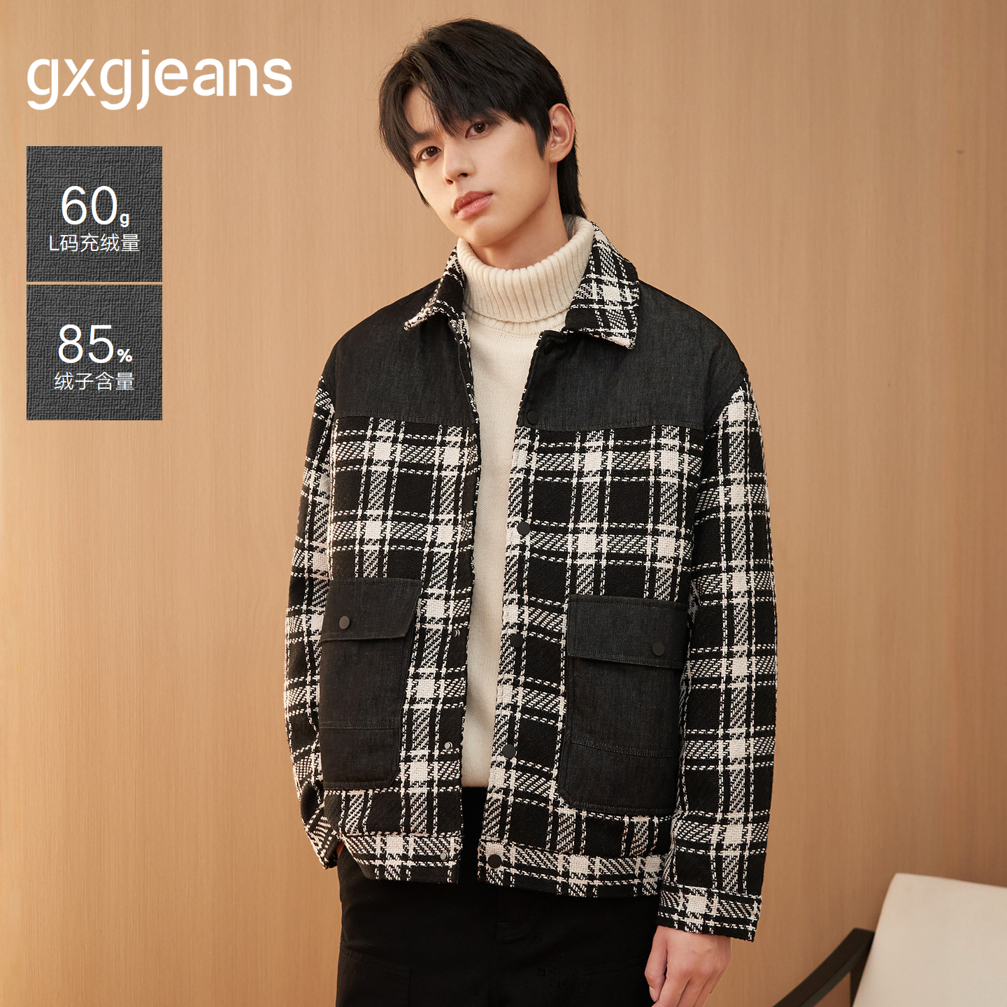 gxgjeans休闲羽绒服翻领