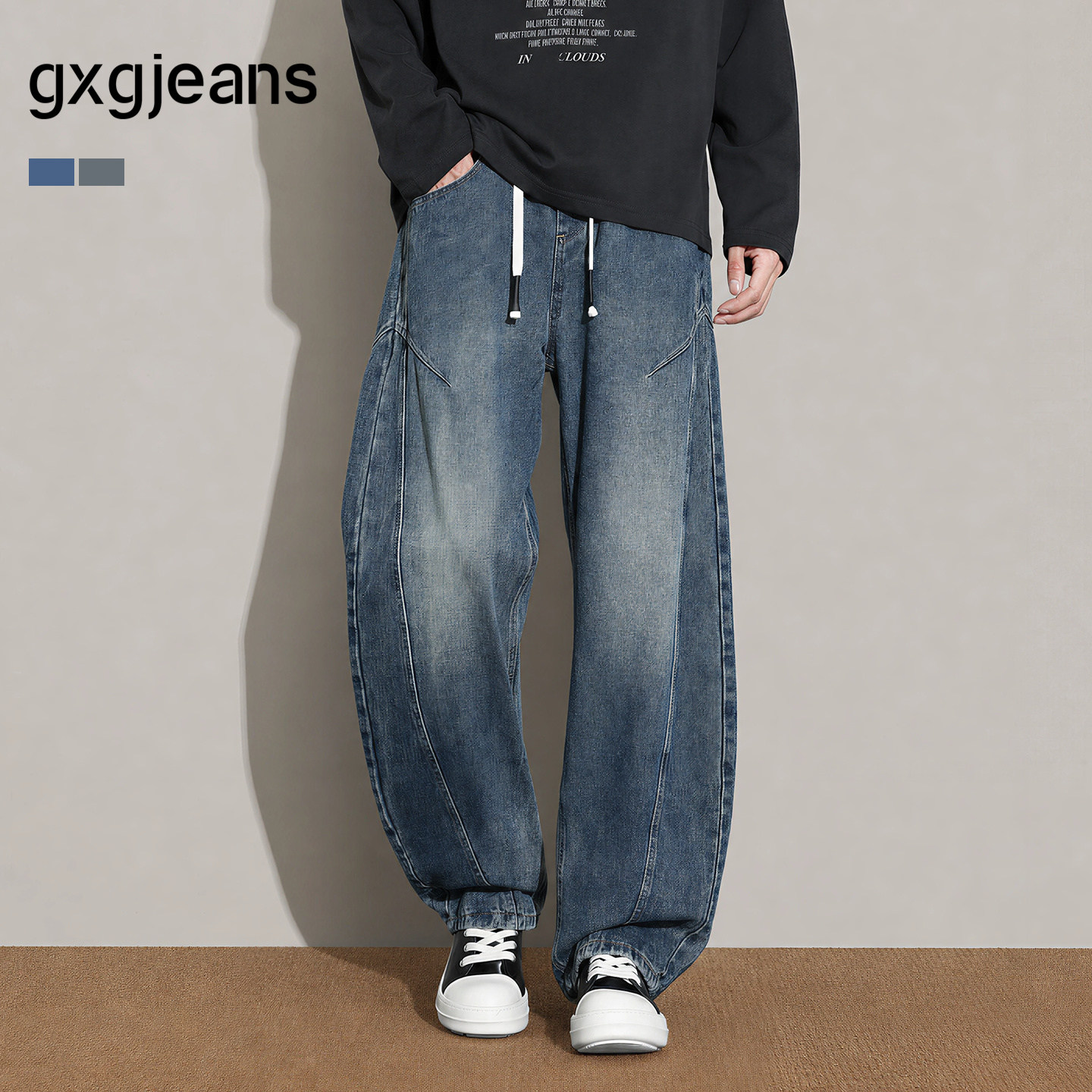 gxgjeans  多色解构设计复古水洗休闲阔腿弯刀裤牛仔长裤26秋新品