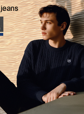 gxg.jeans男装 新年精致刺绣绞花保暖圆领毛衣针织衫男25年冬新品