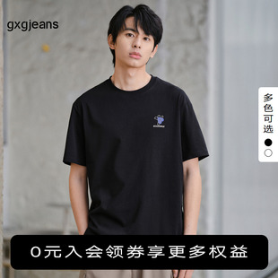 2色可选 gxgjeans男装 2024年夏季 T恤男 新款 印花黑色圆领短袖