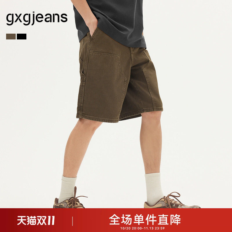 gxg.jeans男装 多色复古水洗时尚工装宽松牛仔短裤男 25年夏新品