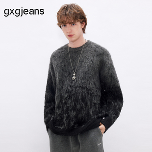 26春新品 男 深灰色渐变设计潮流宽松圆领毛衣线衫 gxgjeans男装