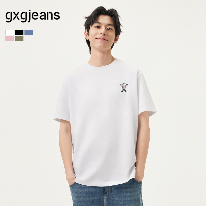 gxg.jeans男装 多色趣味绣花简约圆领短袖纯棉T恤男生  26夏热卖