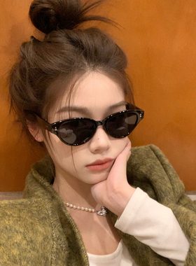 MELIYA复古猫眼小脸墨镜女高级感ins黑色框防晒太阳眼镜方圆脸潮
