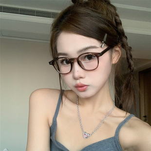 复古气质浅摩卡棕冷茶色TR90镜框近视眼镜素颜神器女网红圆框镜架