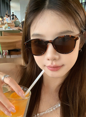 MELIYA玳瑁色茶片猫眼墨镜女高级感方圆脸显瘦太阳眼镜防晒TR90男