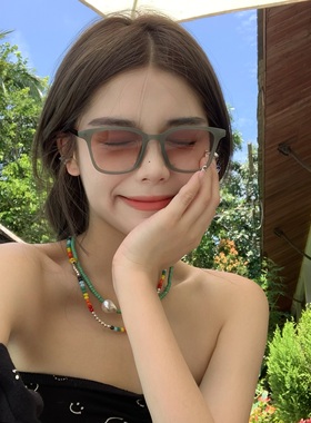 墨镜茶色复古美式渐变浅色太阳镜