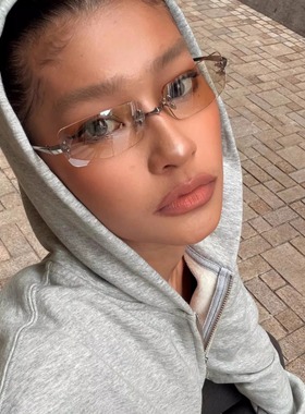 MELIYA2026新款无框方形太阳镜女街头Y2K小众未来感墨镜金属眼镜