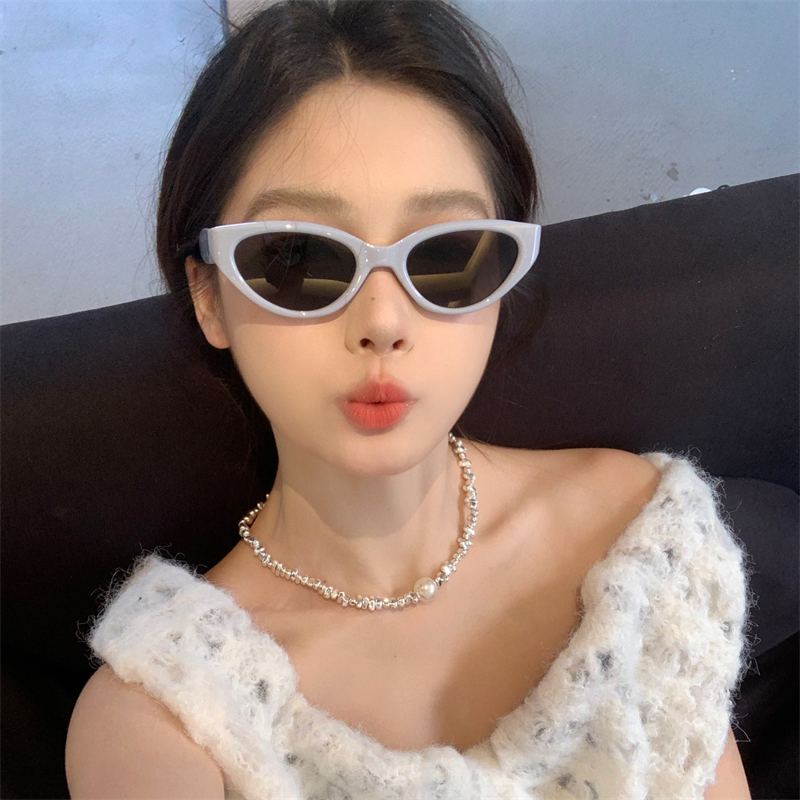 MELIYA复古三角猫眼墨镜gm太阳眼镜ins韩国蓝色墨镜防晒百搭男女